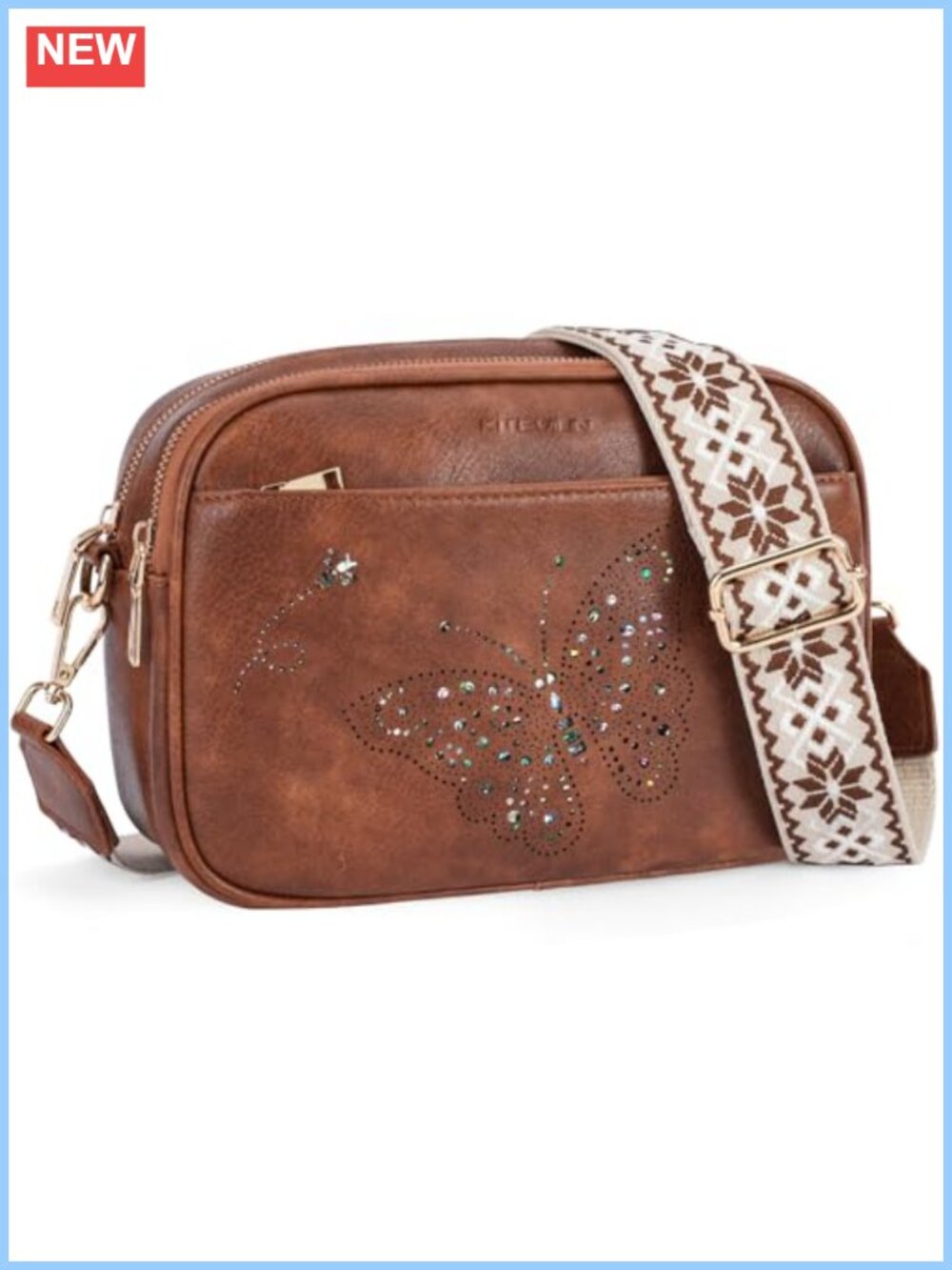 Vegan Leather Crossbody Bag Small Adjustable Strap Butterfly Quilted